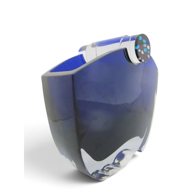 Stunning Baccarat Oceanie Cobalt Crystal vase designed by Thomas Bastide, featuring a deep blue cobalt body encased in...