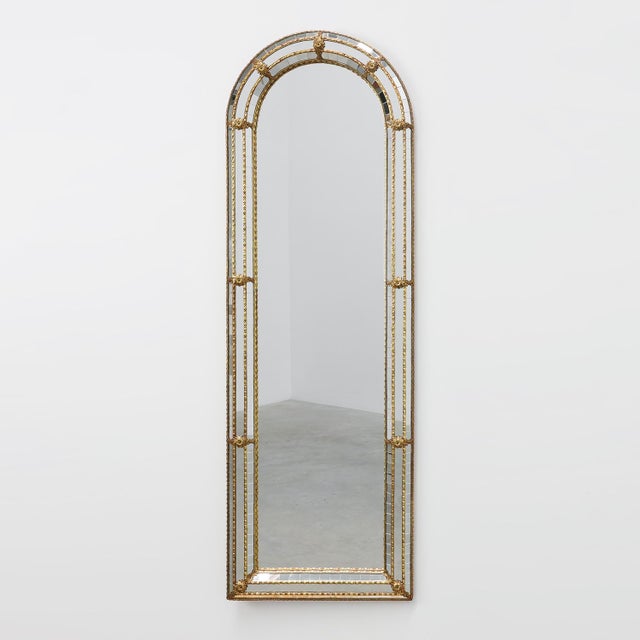 20th Century Venetian Arched Mirror with Gilt Beaded and Glass Frame, Italy, 1950s For Sale - Image 11 of 11
