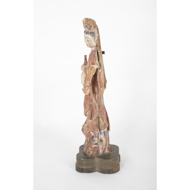 Chinese Carved and Painted Wood Sculpture of Guanyin For Sale - Image 11 of 12