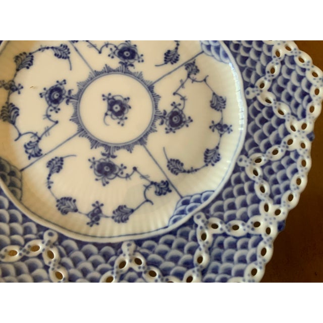 Traditional 1960s Royal Copenhagen Blue Fluted Full Double Lace Design Plate For Sale - Image 3 of 7