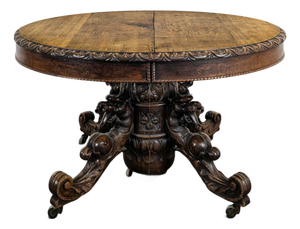 Renaissance-Style Oak Pedestal Table with Dragon Heads