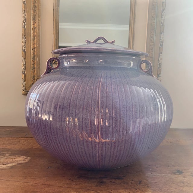 Contemporary Large Contemporary Violet Flambé Glaze Lidded Statement Porcelain Vessel For Sale - Image 3 of 13