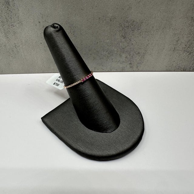 Enhance your jewelry collection with this exquisite Ruby and Diamond Stackable Band in 14kt Rose Gold. Featuring 0.08...