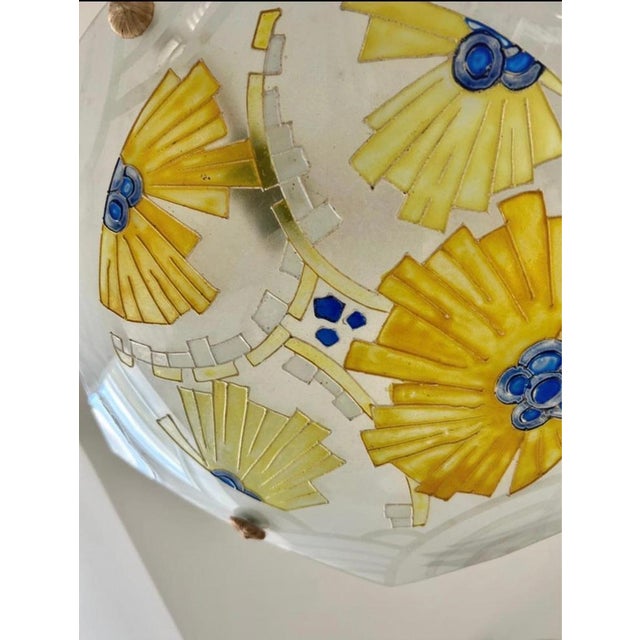 Vintage French Art Deco Pendant Light in Glass, 1920s For Sale - Image 4 of 7