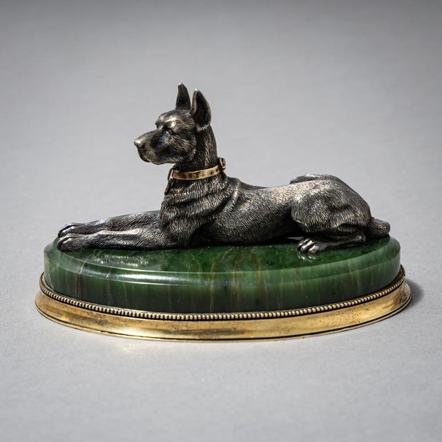Metal Reclining Great Dane, 1900, Silver For Sale - Image 7 of 7