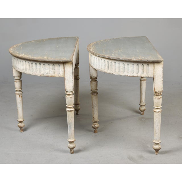 Wood Late 19th Century Painted Swedish Demilune Console Tables - Pair For Sale - Image 7 of 12
