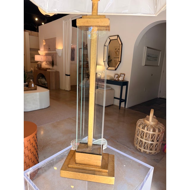 Contemporary Visual Comfort Wright Gilded Iron & Glass Table Lamp For Sale - Image 3 of 6
