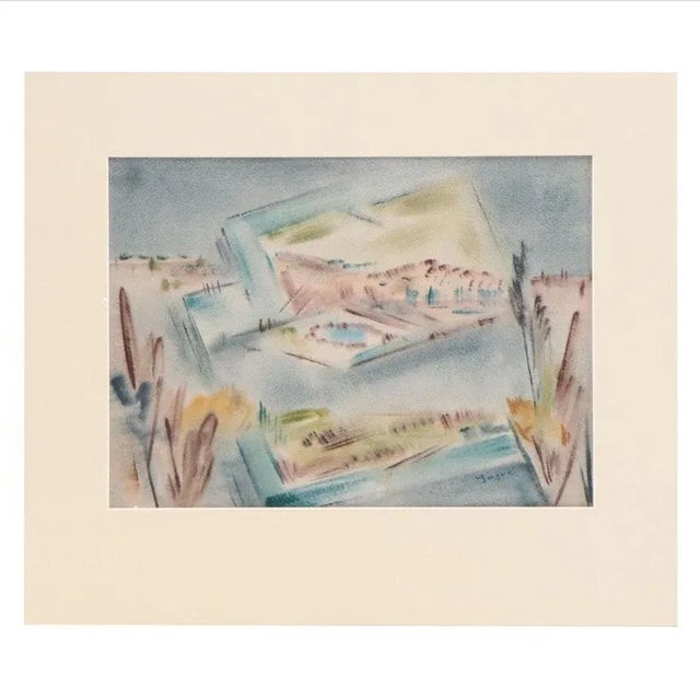 Original Vintage Signed Yngve H. Olsen Modernist Southwest Landscape Watercolor Painting For Sale - Image 9 of 9