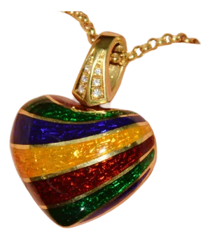 Italian Designer Barbero & Ricci 18k Solid Gold Diamond Enamel Heart Enhancer Pendant Charm