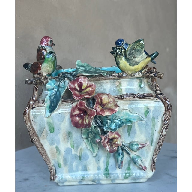 19th Century Barbotine Majolica Jardinière For Sale In San Francisco - Image 6 of 13