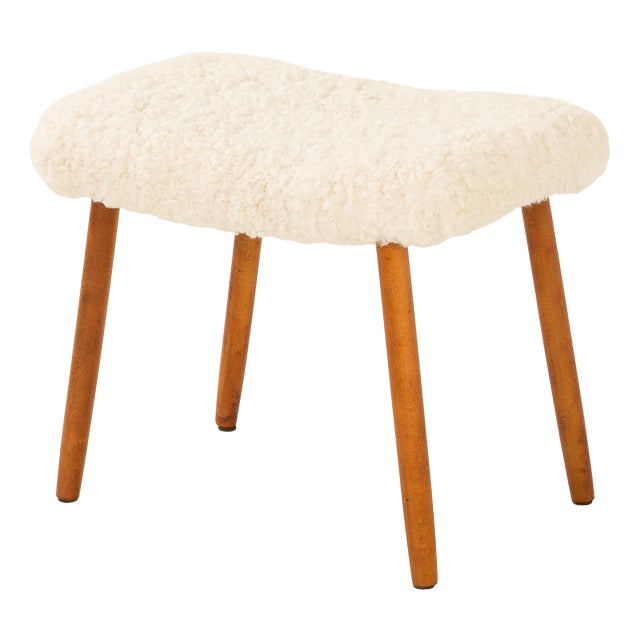 Mid-Century Modern Danish Ottoman in Sheepskin, 1960s For Sale