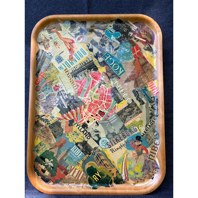 Vintage Handmade Wood Decoupage Denmark Travel Tray For Sale - Image 9 of 14