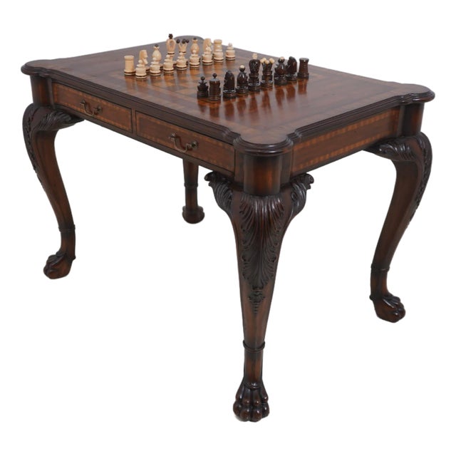 Maitland Smith Mahogany Inlaid Game Table For Sale