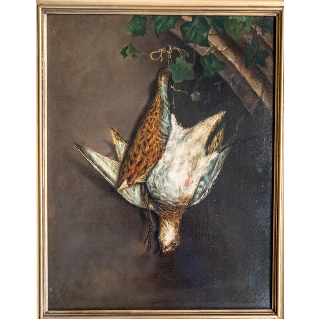 We are selling this 19th century fine painting of hunting trophies. This painting is very well painted and features two...