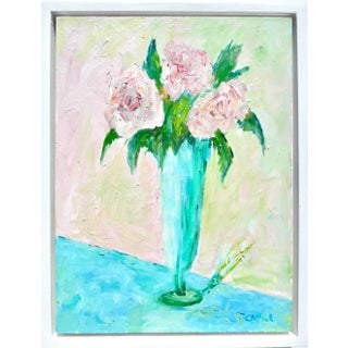 "Three Roses in a Vase" Framed Oil Painting For Sale