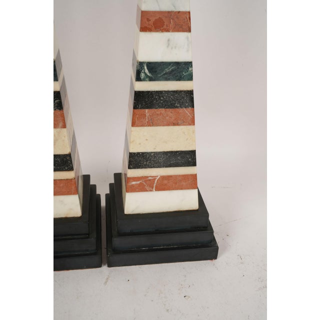 Dark Green 1900s Large Pair of Italian Grand Tour Neoclassical Marble Specimen Obelisks For Sale - Image 8 of 11