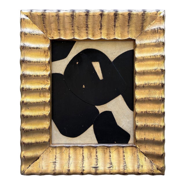 Contemporary Bold Black and White Collage in Vintage Gold "Ripple" Frame For Sale