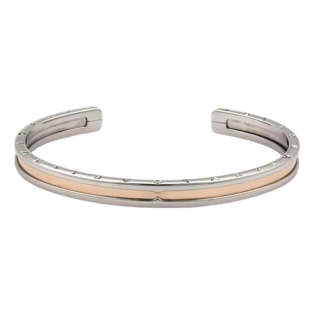 Bvlgari Bulgari B Zero-1 Steel 18k Rose Gold Engraved Cuff Bracelet For Sale