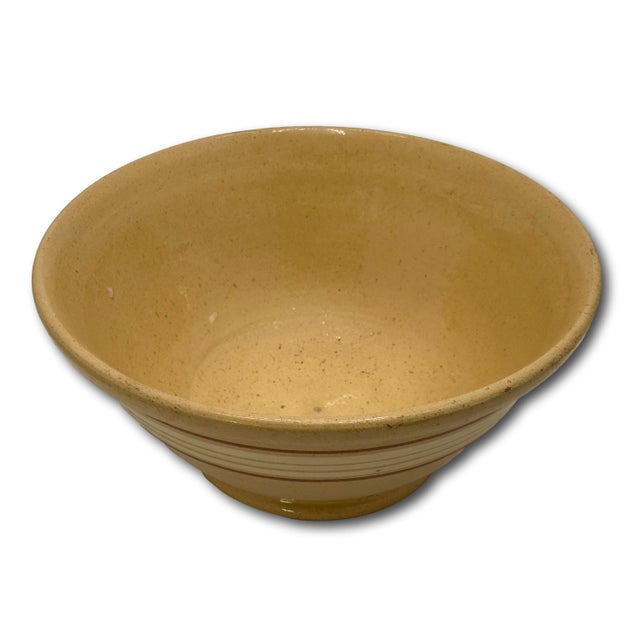 Nice Antique 10 Inch Cream & Brown Color Banded Yellow Ware Kitchen Batter Mixing Bowl Circa Late 1800s For Sale - Image 10 of 15