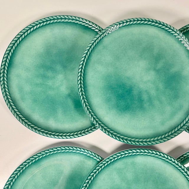 Vintage Italian Boho Chic Faux Ceramic Turquoise Melamine Dinner Plates - Set of 6 For Sale - Image 4 of 8