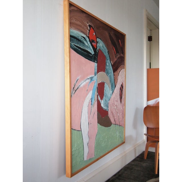Original 1983 Lewis Lanza Rudolph Abstract Expressionist Painting 49x43" Oil / Board Framed Large Impasto Textured Vintage Modern Art For Sale - Image 9 of 11