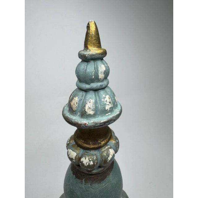 Vintage French Provincial Ornate Decorative Finial in French Blue & Gold For Sale In Houston - Image 6 of 12