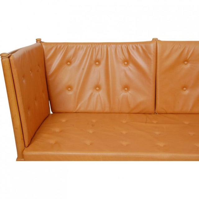 Spoke-Back Sofa in Cognac Aniline Leather by Børge Mogensen, 1980s For Sale - Image 16 of 18