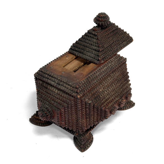 Brown Antique Tramp Art Bank Box For Sale - Image 8 of 11