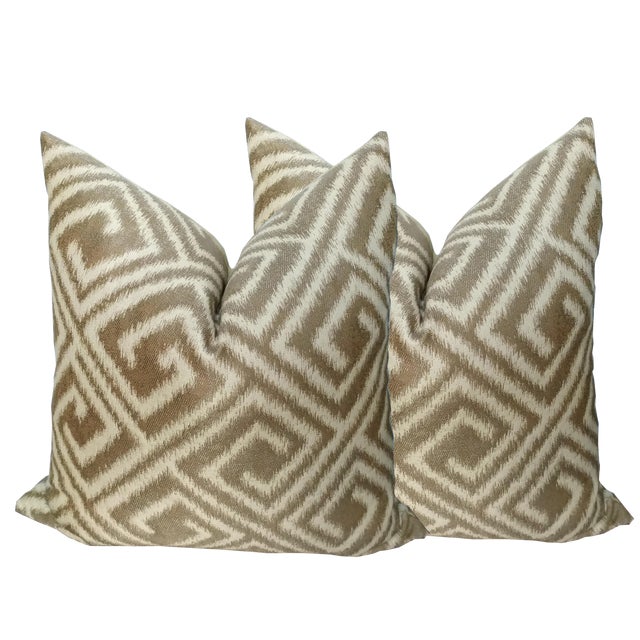 Lee Jofa Brown And Gold Greek Key Pillows A Pair Chairish