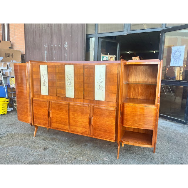 Monumental wooden cabinet with parchment panels attr. Gio Ponti 1950s -Top Vintage Design- Elegant sideboard of great...