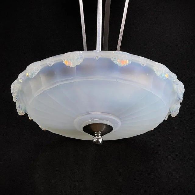 Art Deco Hanging Lamp with Opalin Glass, 1930s For Sale - Image 4 of 12