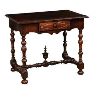 17th Century French Louis XIII Period Walnut Side Table with Baluster Legs and Carved Finial