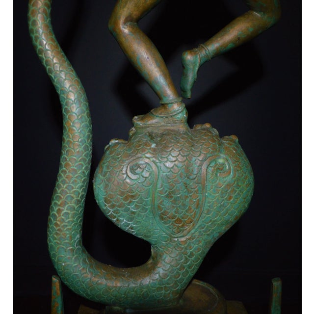 Mid Century Indian Chola Style Bronze Metal Krishna Dance Snake Tandava Tall Large Antique Statue Figure For Sale - Image 10 of 13