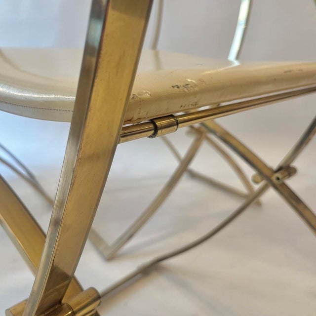 Beige Vintage Luisa Folding Chairs in Leather and Brass by Marcello Cuneo for Mobel Italia, 1970, Set of 6 For Sale - Image 8 of 18