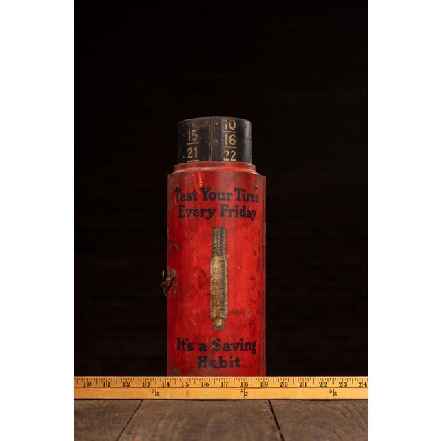 Metal Antique "Schrader" Tire Gauge Tin Litho Countertop Point-of-Sale Display For Sale - Image 7 of 7