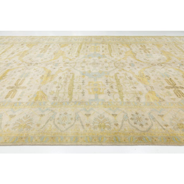 11x21 Modern Oushak Style Wool Rug in Soft Cream, Ochre Gold & Soft Blue For Sale In New York - Image 6 of 12