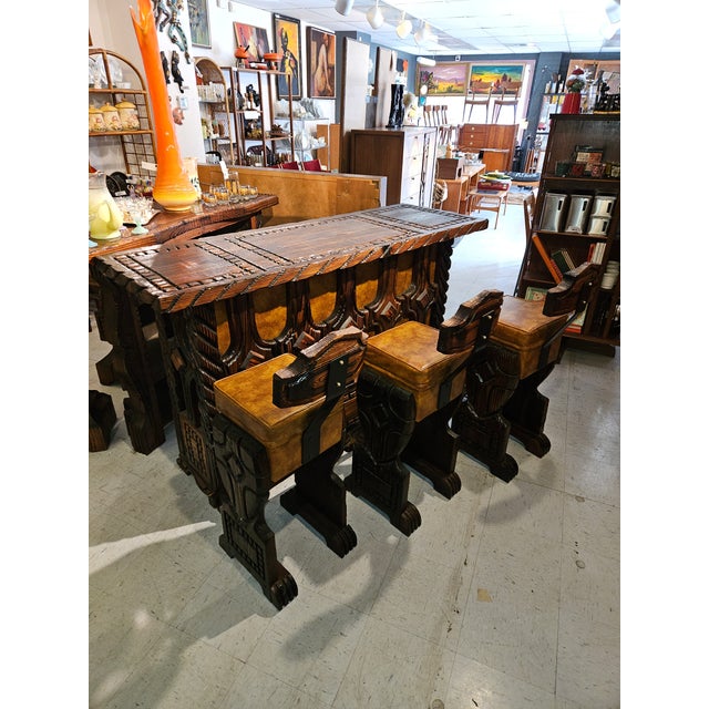 1970s Hand Carved Witco Bar and Bar Stool Set For Sale - Image 11 of 12