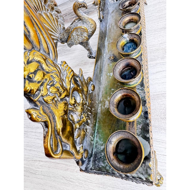 Antique Menorah Hanukkiah With Peackock & Rampart Lions For Sale In Chicago - Image 6 of 12