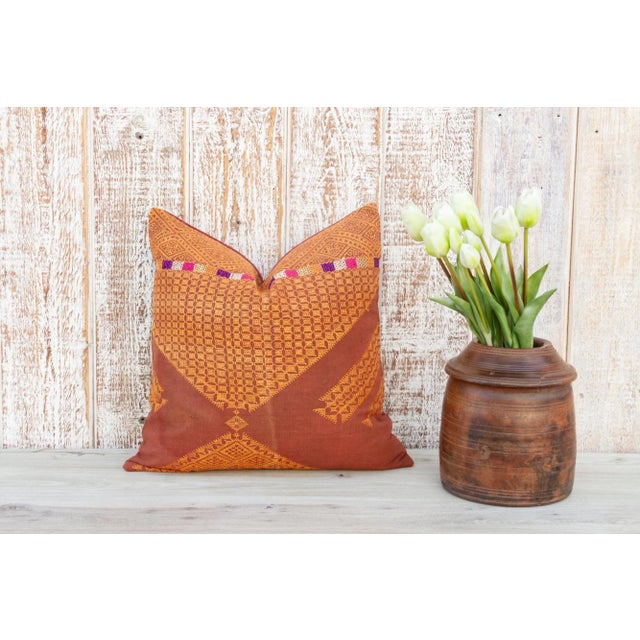Orange Bita Antique Indian Folk Pillow For Sale - Image 8 of 9