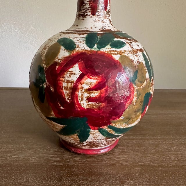 Vintage Small Ceramic Hand Painted Rose Floral Lamp For Sale - Image 4 of 9