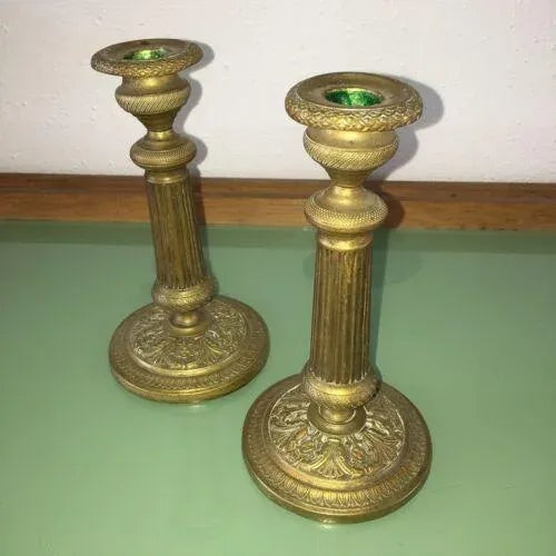 Bronze C1810 Antique French First Empire Dore Bronze Candle Holders - a Pair For Sale - Image 8 of 8