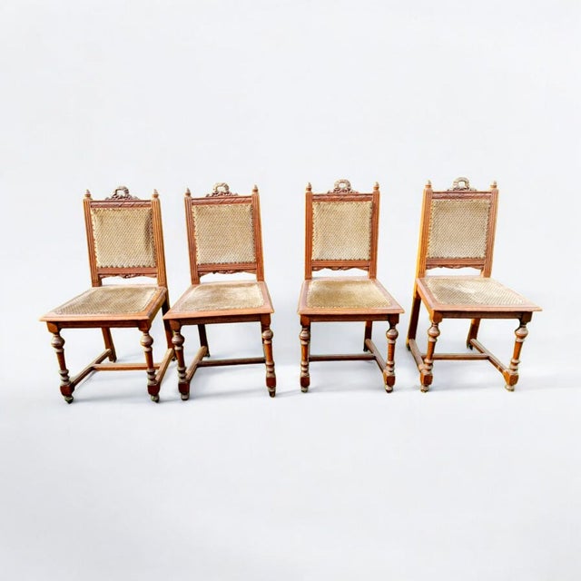 Renaissance Style Dining Chairs in Carved Oak with Upholstered Seats and Backs, England, 1900s, Set of 4 For Sale - Image 10 of 10