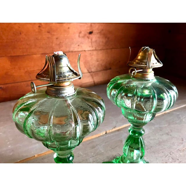 Vintage Green Glass Oil Lamp Chairish