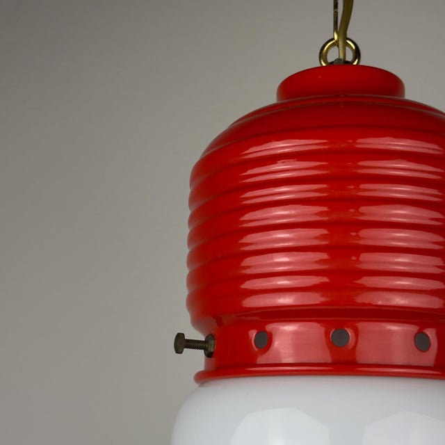 Unusual vintage pendant lamp arianna. Made in italy in the 1980s in style piero brombin for artemide. white opaline glass...