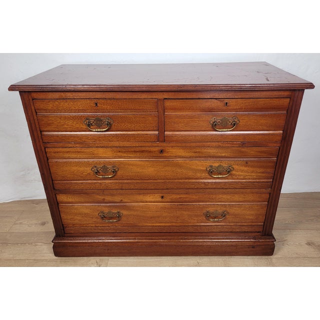 Edwardian Walnut 2 Over 3 Chest of Drawers with Drop Handles, 1910s For Sale - Image 13 of 18