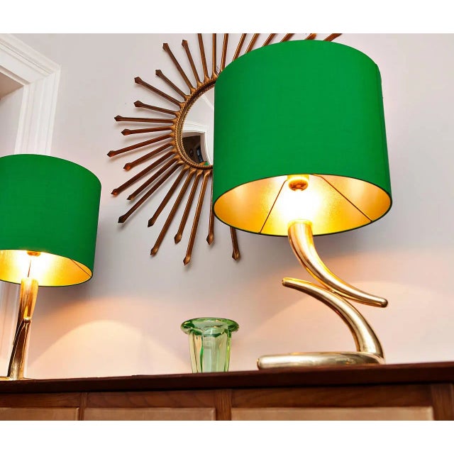 Gold French Brass Table Lamps, 1970s, Set of 2 For Sale - Image 8 of 10