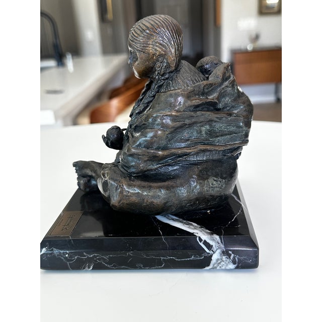 Metal Glenda Hecksher's "Marta" Bronze Figure Indigenous Woman & Baby Statue For Sale - Image 7 of 17