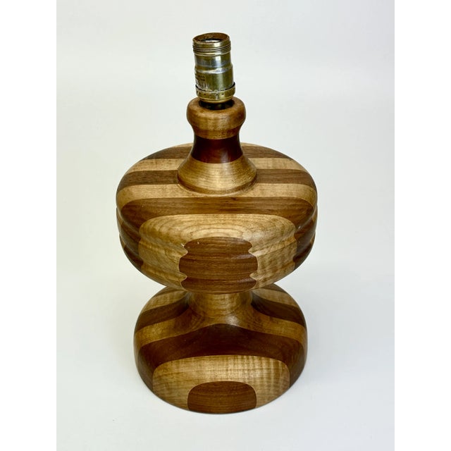 Relocation Super Sale! 2-Toned Striped Wooden Table Lamp For Sale - Image 4 of 11