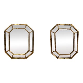 Vintage Faux Bamboo Gilt Wall Mirrors -a Pair For Sale