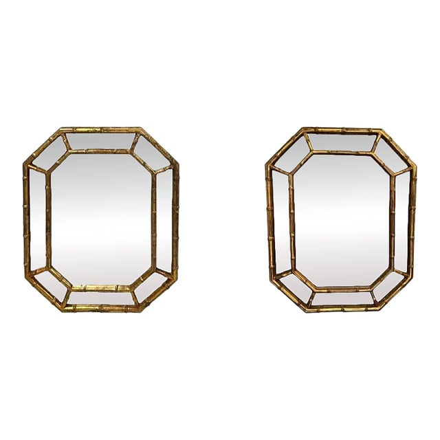 Vintage Faux Bamboo Gilt Wall Mirrors -a Pair For Sale